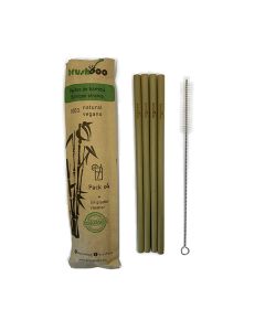 Brushboo 4 Pajitas de Bambú más Limpiador